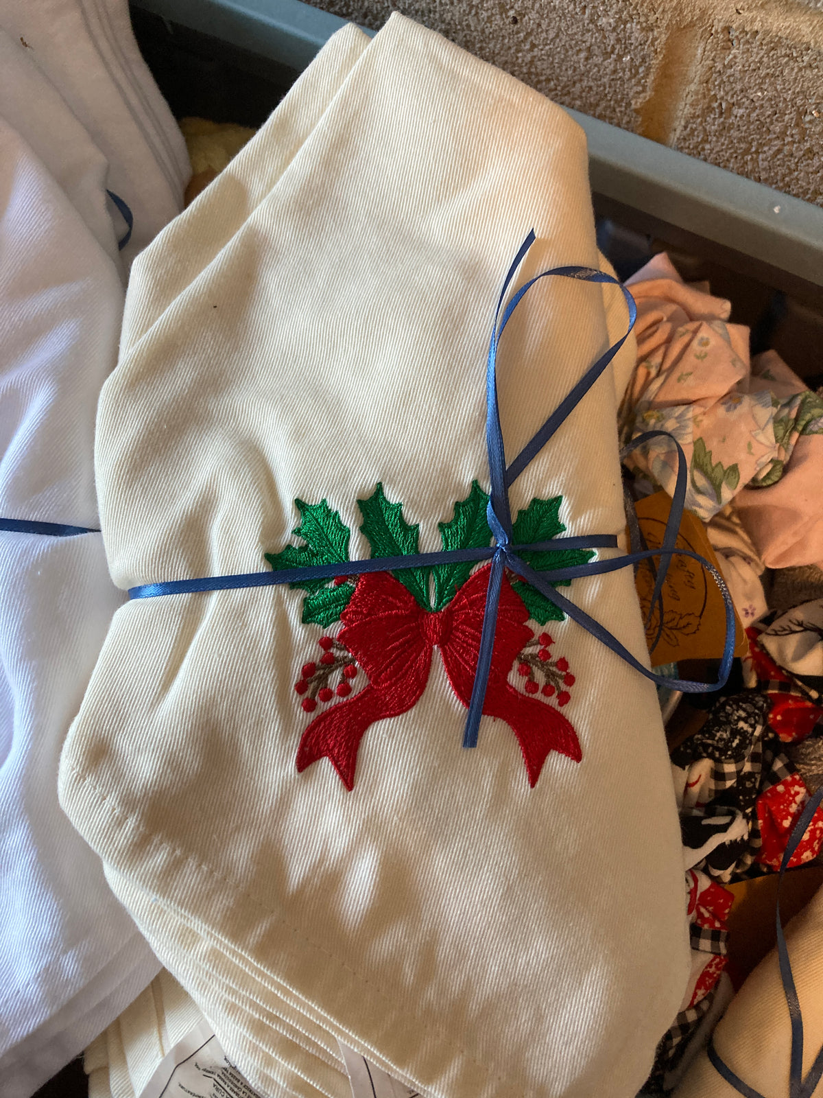 Mistletoe embroidered napkins