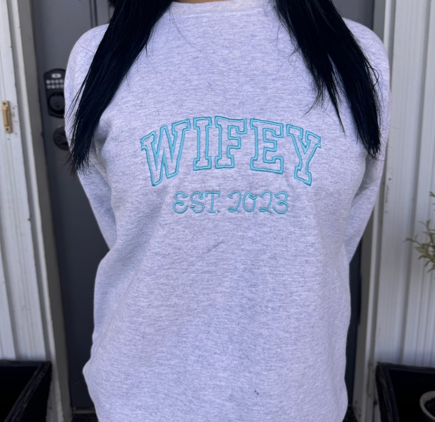 Custom Embroidered Wifey or Husband Crewneck