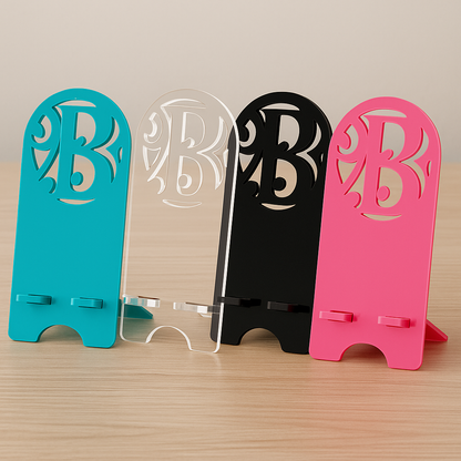 Personalized Monogram, Wood or Acrylic, Phone Stand – Custom Name or Company Logo